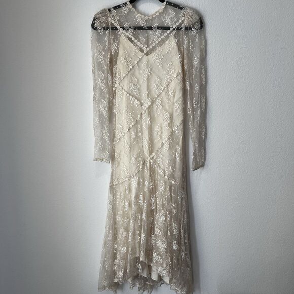 Gatsby Style Vintage Lace Sheer Dress Sz 7/8 Union Made In USA Dainty Fairy Chic - Picture 2 of 13